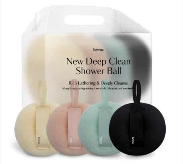 🛁🎁 HETRAS NEW DEEP CLEAN SHOWER BALL – SET 4 BÔNG TẮM SẠCH SÂU HETRAS